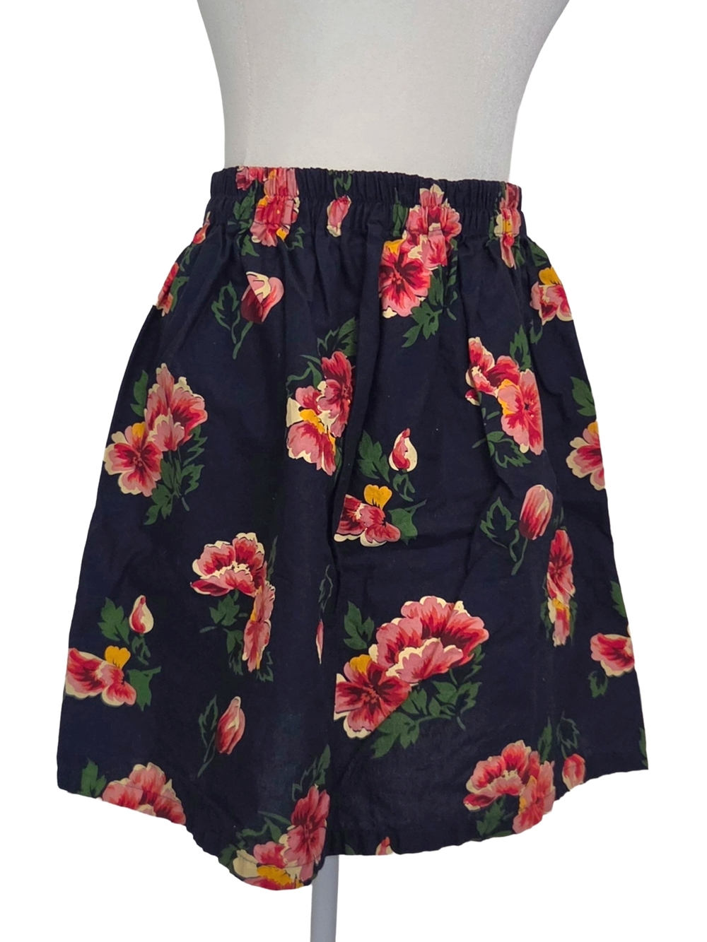 Women's Navy Blue W/ Pick Hibiscus Floral Print Elastic-Waist Skirt Or Top